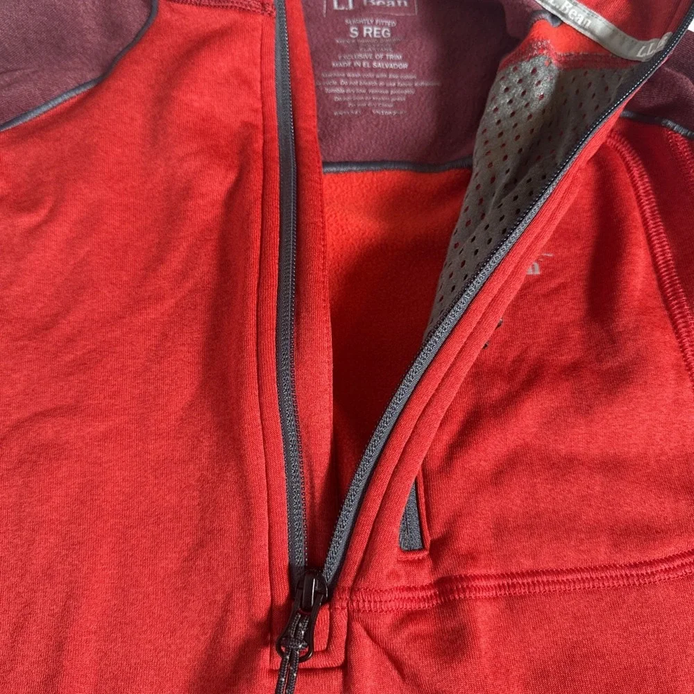 LL Bean Sweater Men Small Fitted Pullover Hike Active Half Zip Basic Red‎ Hooded